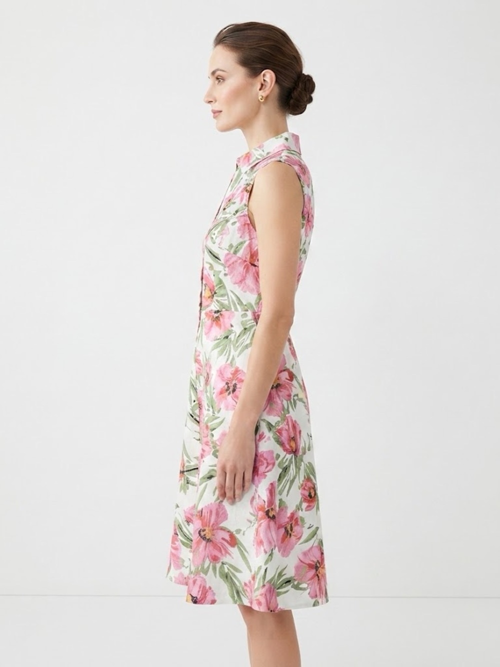 Tahari Pink Floral Sleeveless Collared Midi Dress - Picture 6 of 15